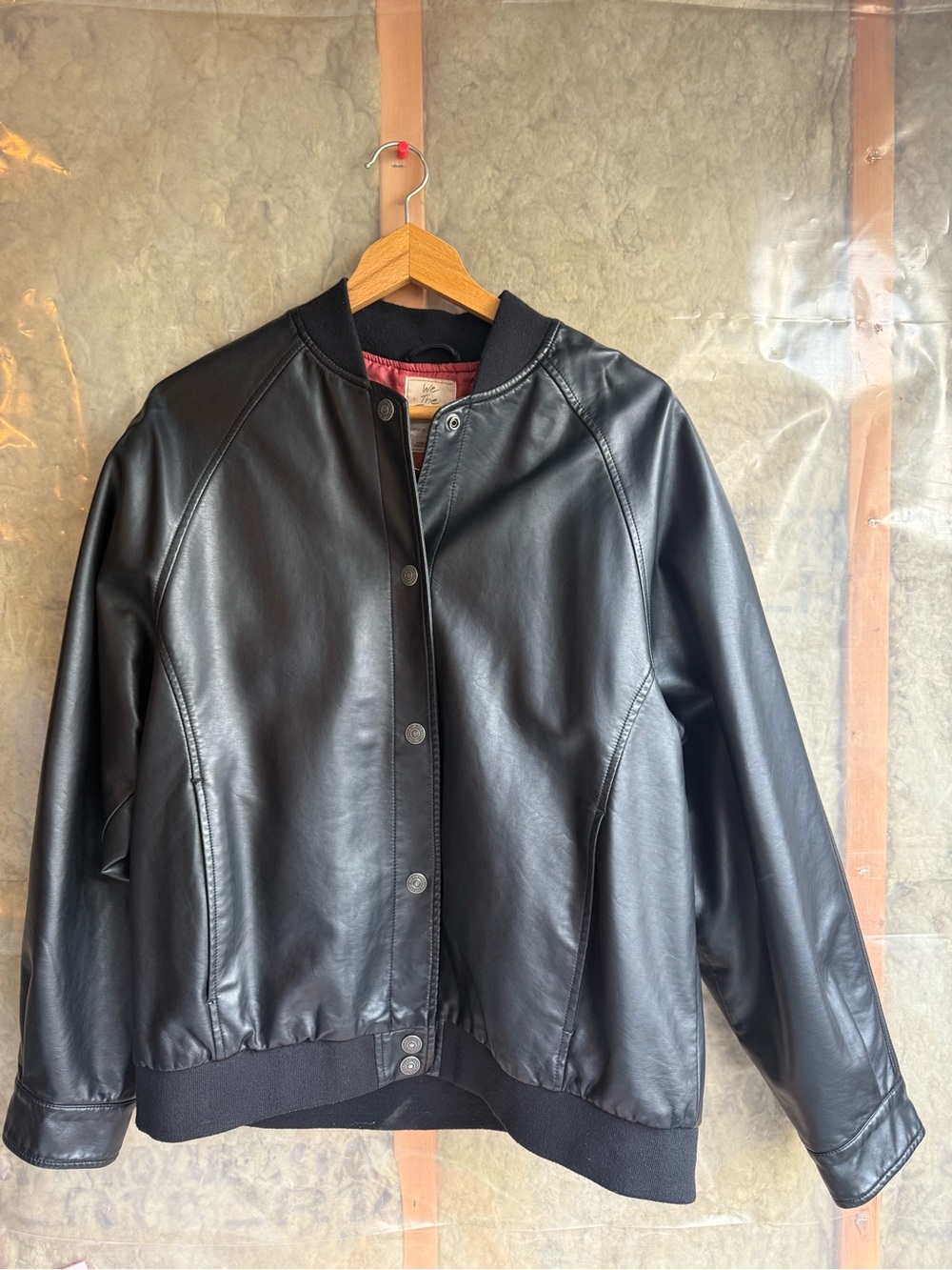 We The Free Black Leather Bomber Jacket
